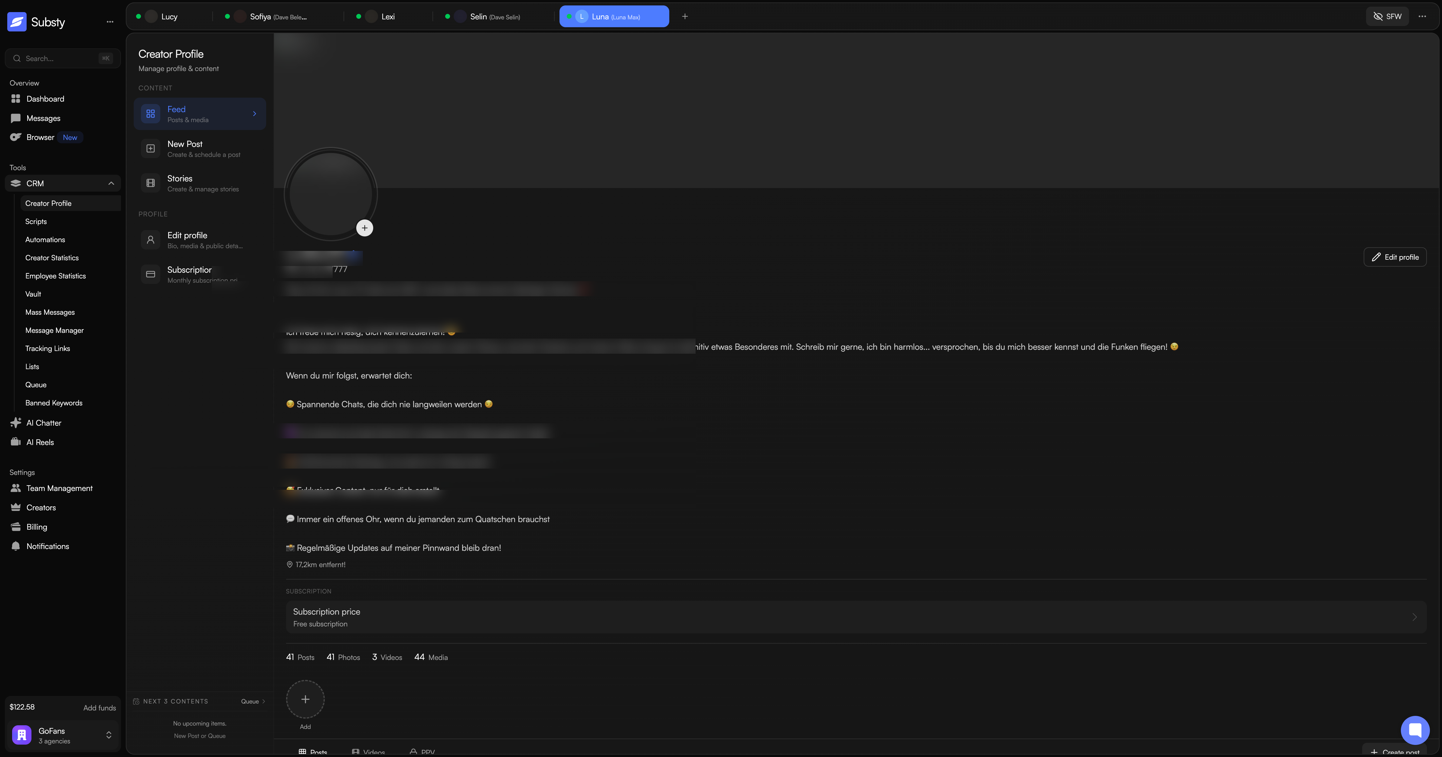 Creator Profile - Feed Creator Profile feed view showing profile header, bio, and content timeline
